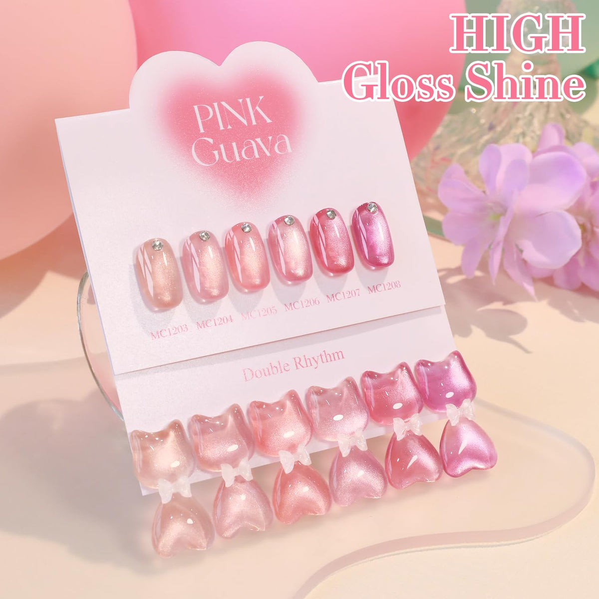 Double Rhythm Cat Eye Gel Nail Polish Set of 6 Same Color Same Bottle 0.5 Oz Shimmer Glitter with