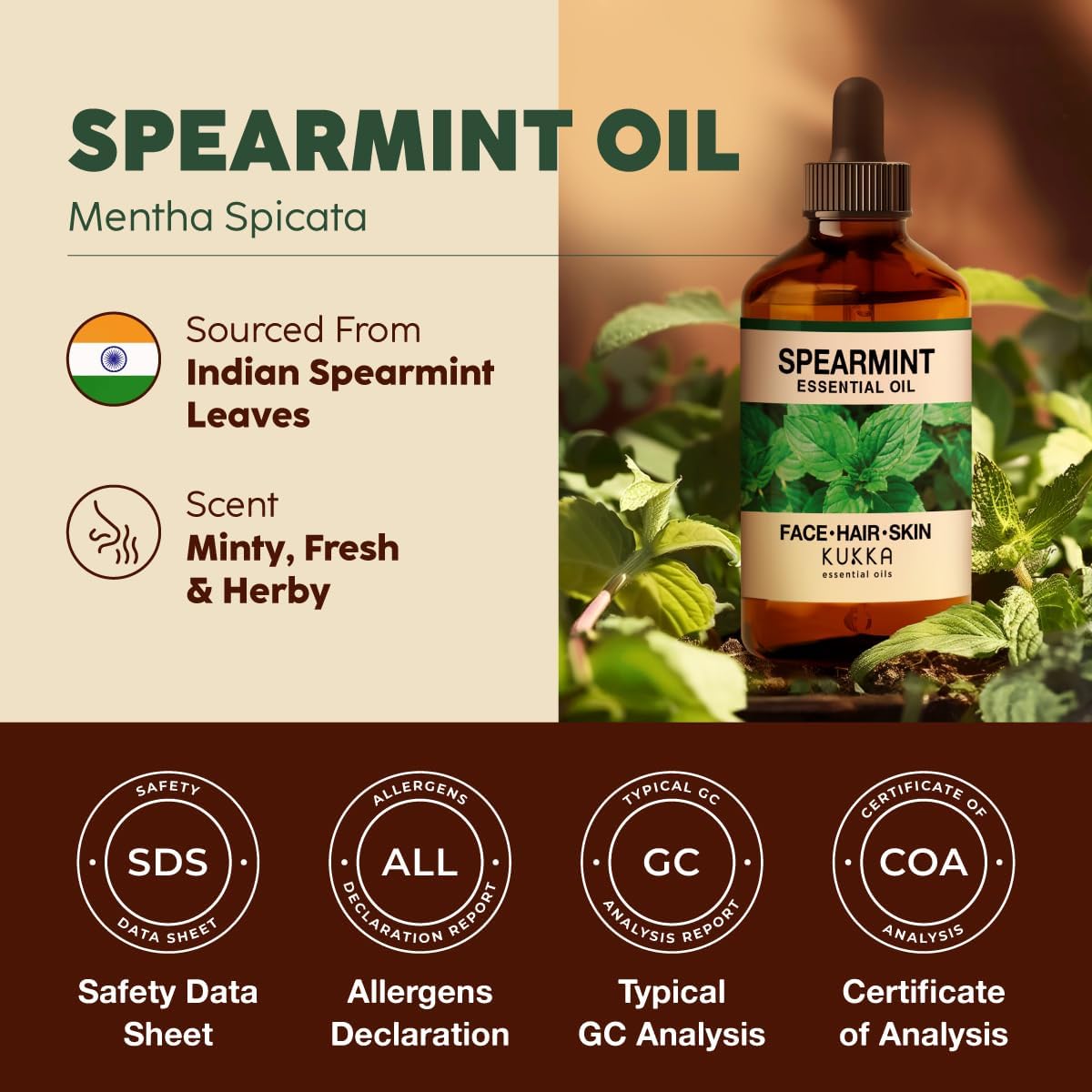 Kukka Spearmint Oil for Facial Hair - 4 Fl Oz - Aromatherapy Spearmint Essential Oil for Skin &