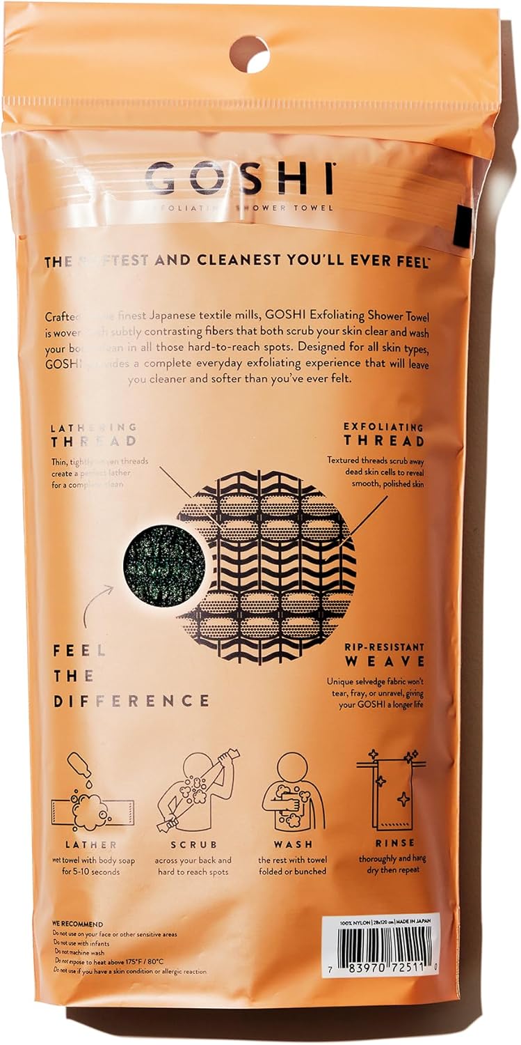 GOSHI Exfoliating Shower Towel - Rip-Resistant Exfoliating Washcloth for All Skin Types - Moss