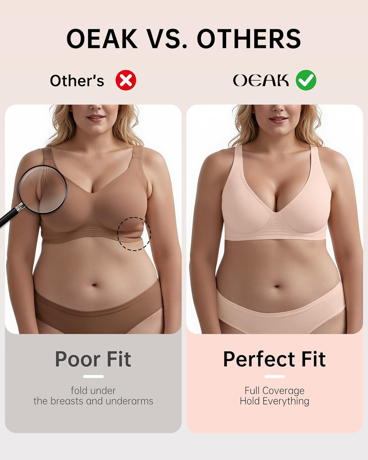 OEAK Womens Deep V Bras Wireless Comfortable Bra Supportive No Underwire Bras Tshirt Push Up
