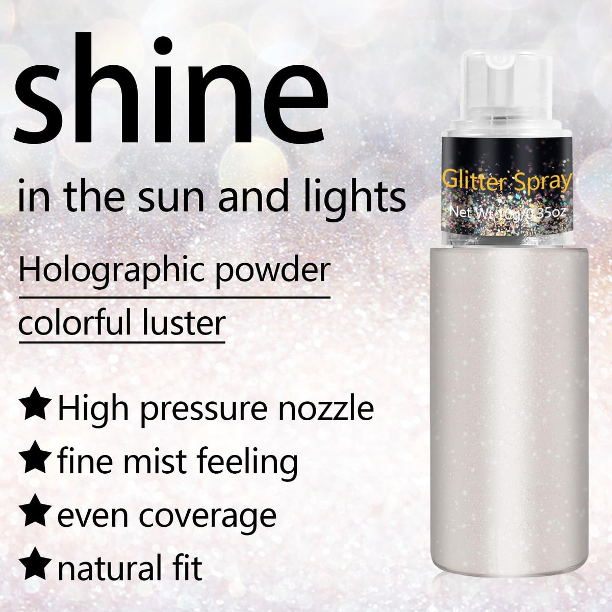 Hair and Body Glitter Spray, Holographic Glitter Highlighter Powder Spray, Unscented Hair Clothes