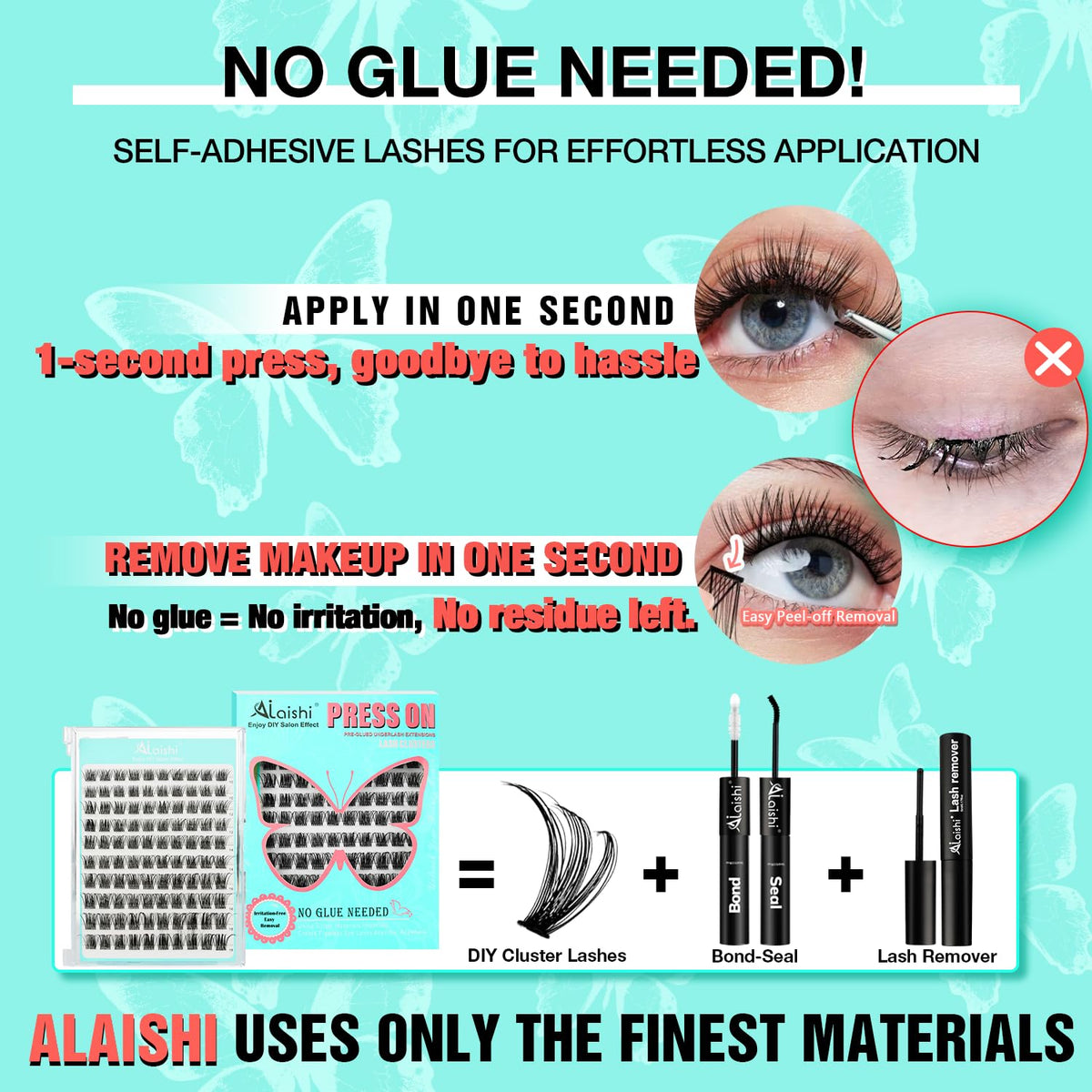 No Glue Needed Lashes, Self Adhesive Eyelashes, DIY Lash Eyelash Extensions Kit 10‑18mm,100pcs