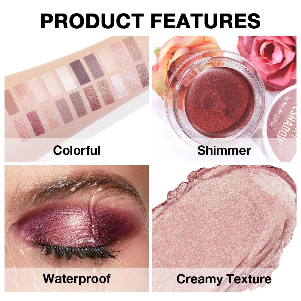 Cream Glitter Antique Rose Shimmer Metallic Eyeshadow Palette Makeup, Natural Single Mini Instant