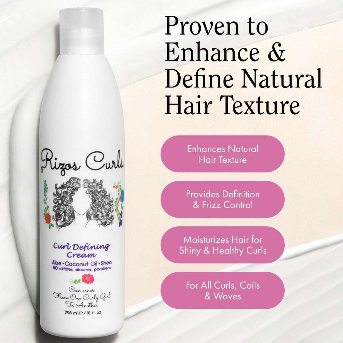 Rizos Curls Curl Defining Cream for Wavy, Curly, Coily Hair – Frizz Control, Defines, Softens