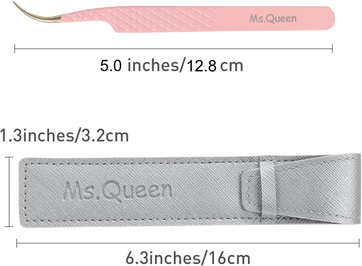 Ms.Queen Curved Tweezers for Eyelash Extensions,Diamond Grip Curved Volume Tweezers Fiber Tip
