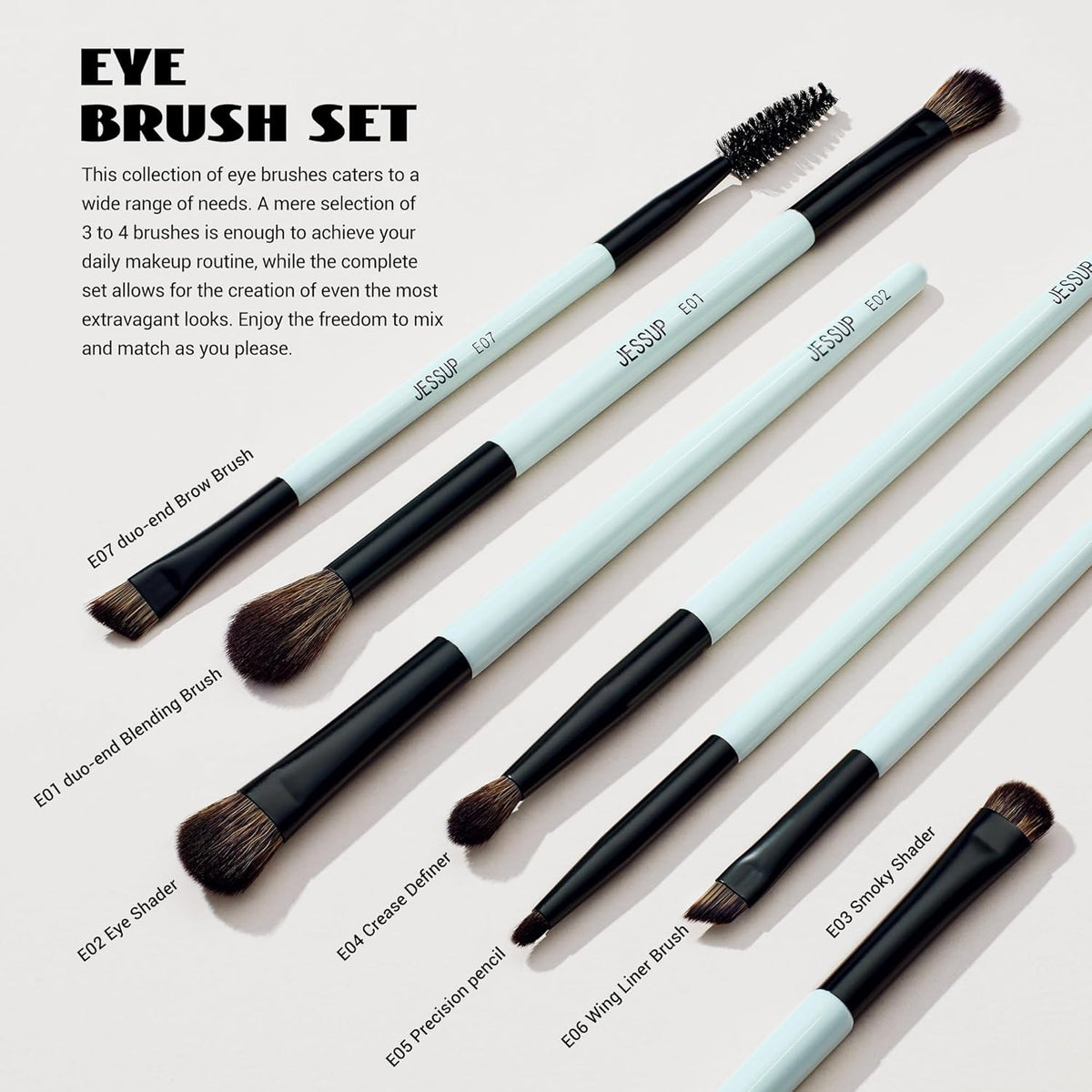 Jessup Makeup Brushes Set 10pcs, Double Sided Foundation Contour Blush Highlight Blending Eyebrow