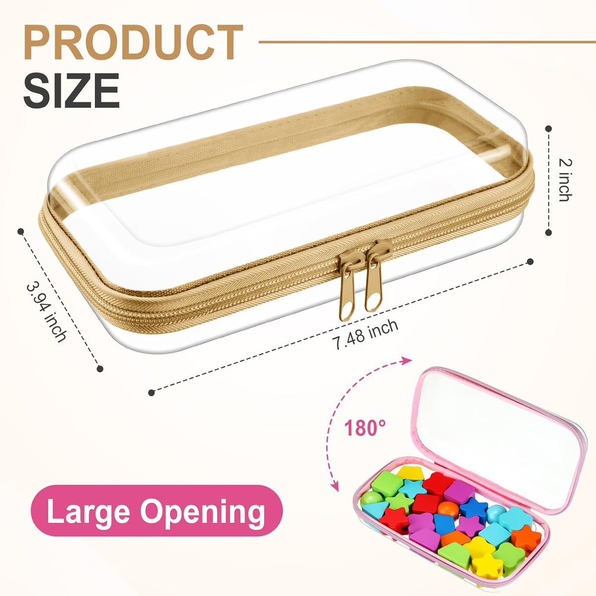 Hoolerry 4 Pcs Hard Clear Zipper Case Makeup Bags Plastic Pencil Pouch Transparent Storage Box