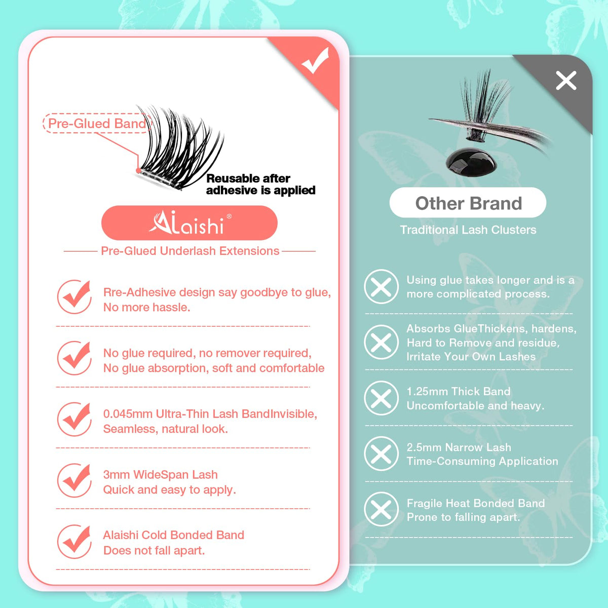 No Glue Needed Lashes, Self Adhesive Eyelashes, DIY Lash Eyelash Extensions Kit 10‑18mm,100pcs
