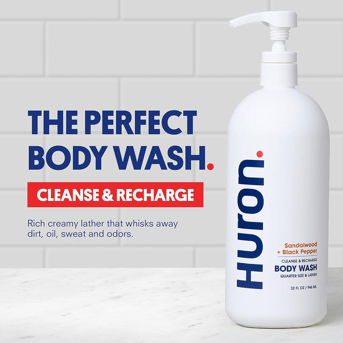 Huron Men’s Moisturizing Body Wash - Clean & Woody Scent of Sandalwood, Black Pepper, Cedarwood, &