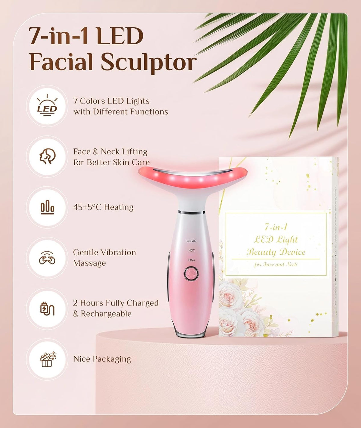 7 Color Galvanic Machines - Red Light Therapy for Face and Neck, Face Massager Tool for Wrinkles