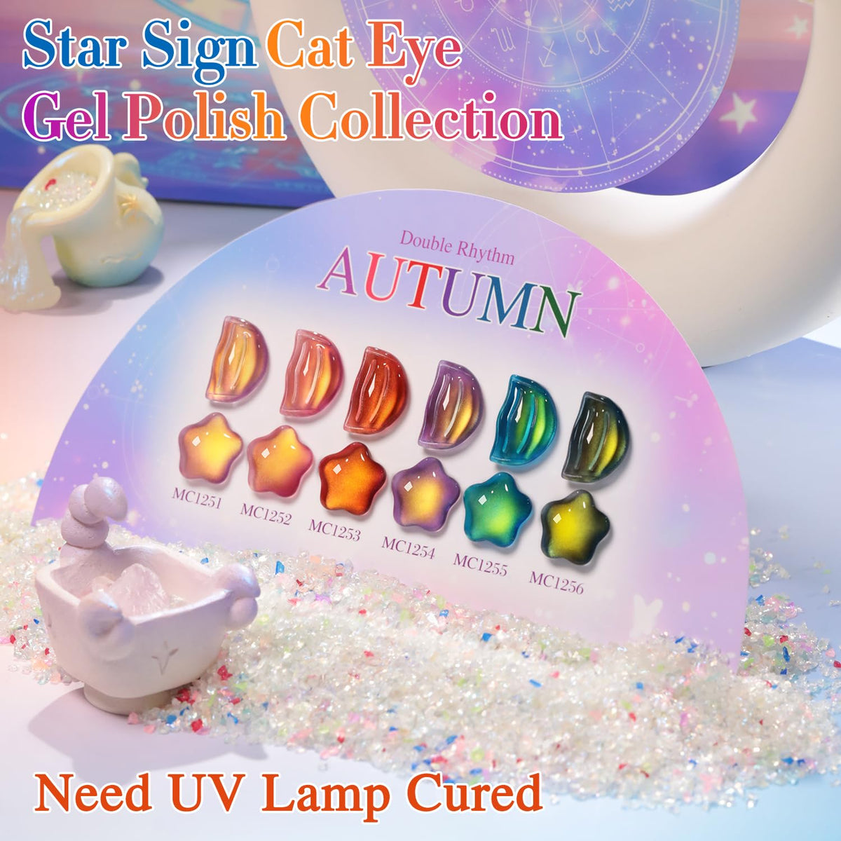 Double Rhythm Cat Eye Gel Nail Polish Set of 6 Same Color Same Bottle 0.5 Oz Shimmer Glitter with