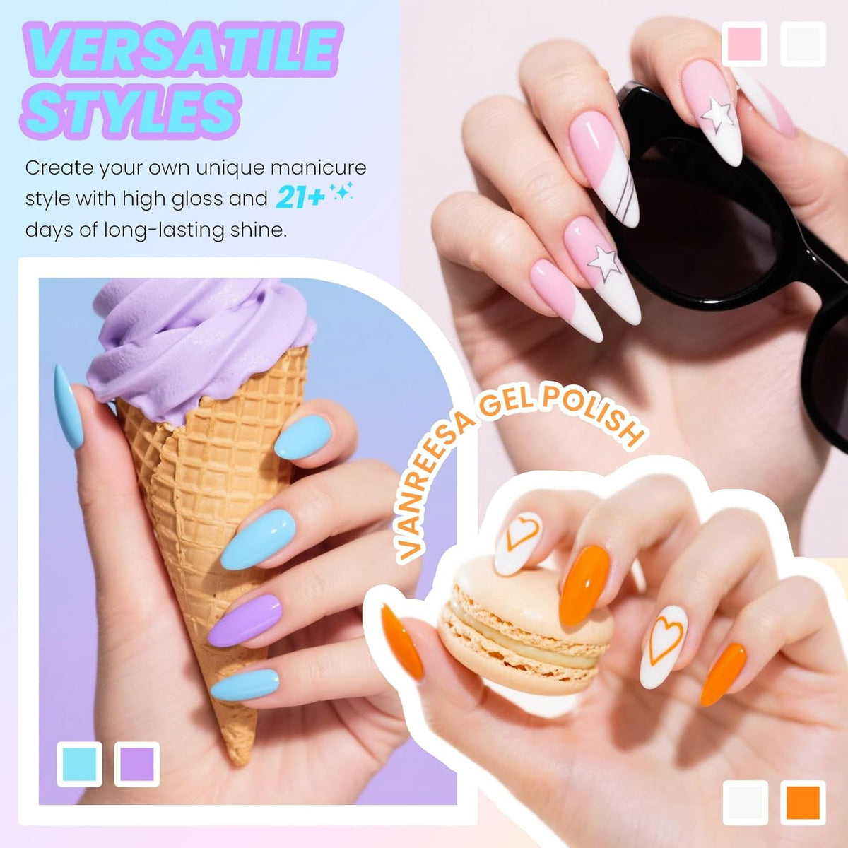 VANREESA 24 Pcs Gel Nail Polish Set, 21 Colors Gel Polish with Base Coat Glossy & Matte Top Coat