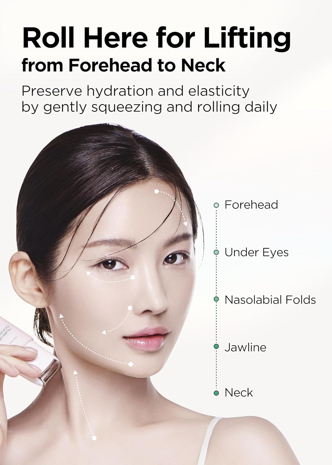Bewants gua sha neck cream roller, korean neck cream with massage roller, rapid lift neck serum