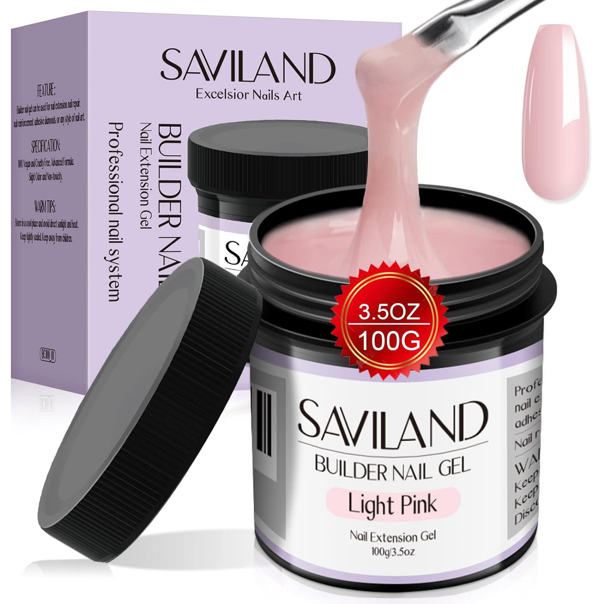 SAVILAND 100 G Builder Nail Gel - 3.5 oz Light Pink Hard Gel for Extension Nail Art Manicure