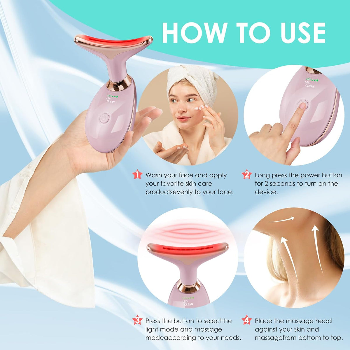 Facial Massager Red-Light-Therapy-for-Face and Neck, Face 𝖲 culpting Wand with 7 Color - Birthday