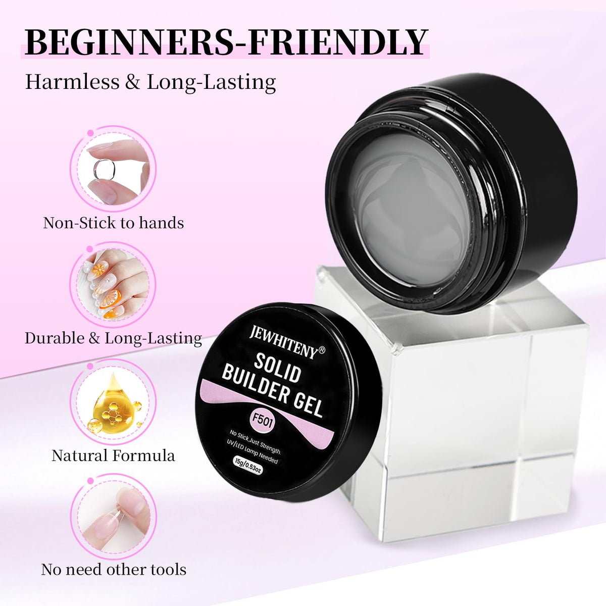 JEWHITENY 12 Colors Non-Sticky Solid Builder Gel Kit:3D Sculpting Gel with Mini U V Nail Lamp for
