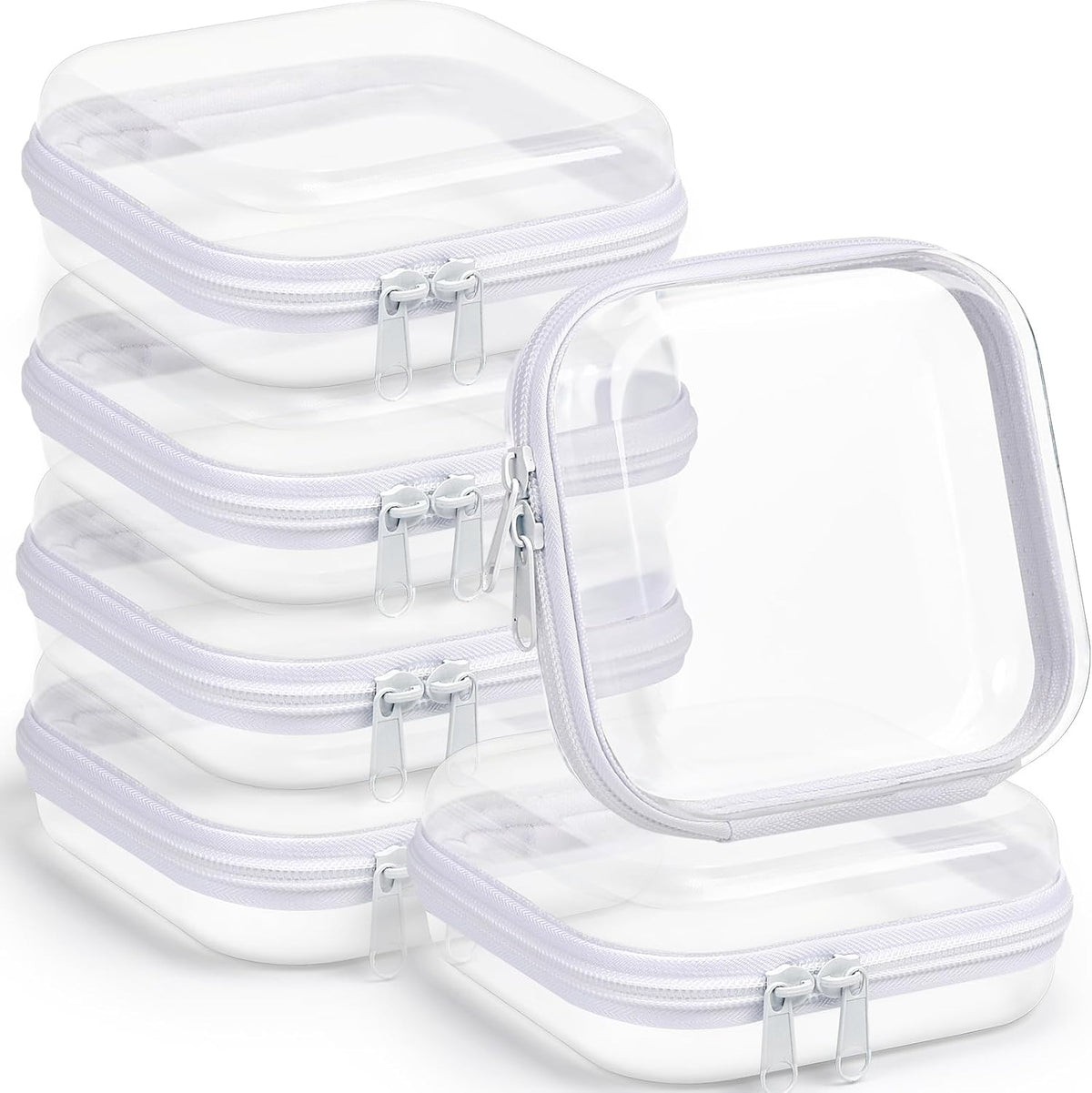 Sanwuta 6 Pcs Clear Hard Zipper Case Pencil Pouches Hard Plastic Zipper Pouches Makeup Bag