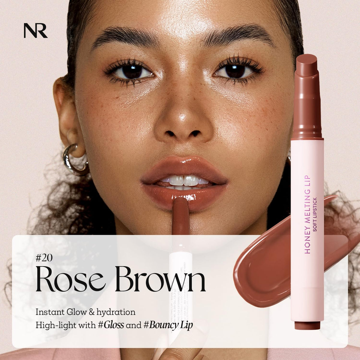 Nature Republic HONEY MELTING LIP (20 ROSE BROWN) SOFT LIP STICK, Hydrating Gloss, Moisturizing
