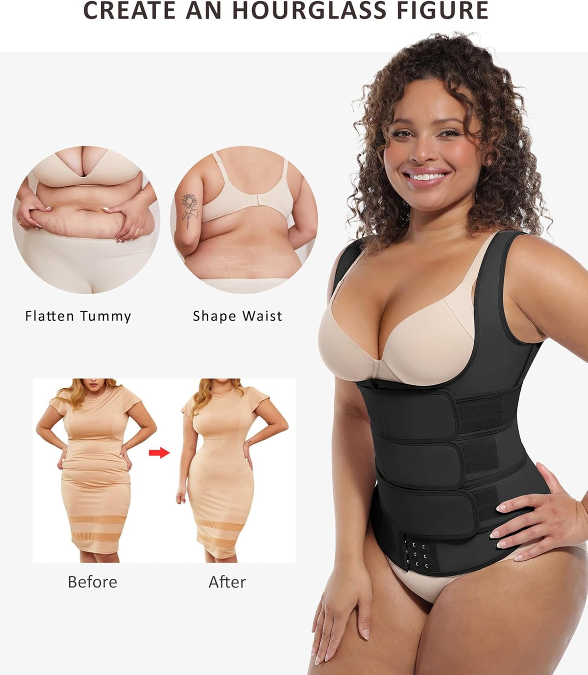 FeelinGirl Waist Trainer for Women Latex Waist Trainers Vest Plus Size Waist Cincher Corset 3 Belts