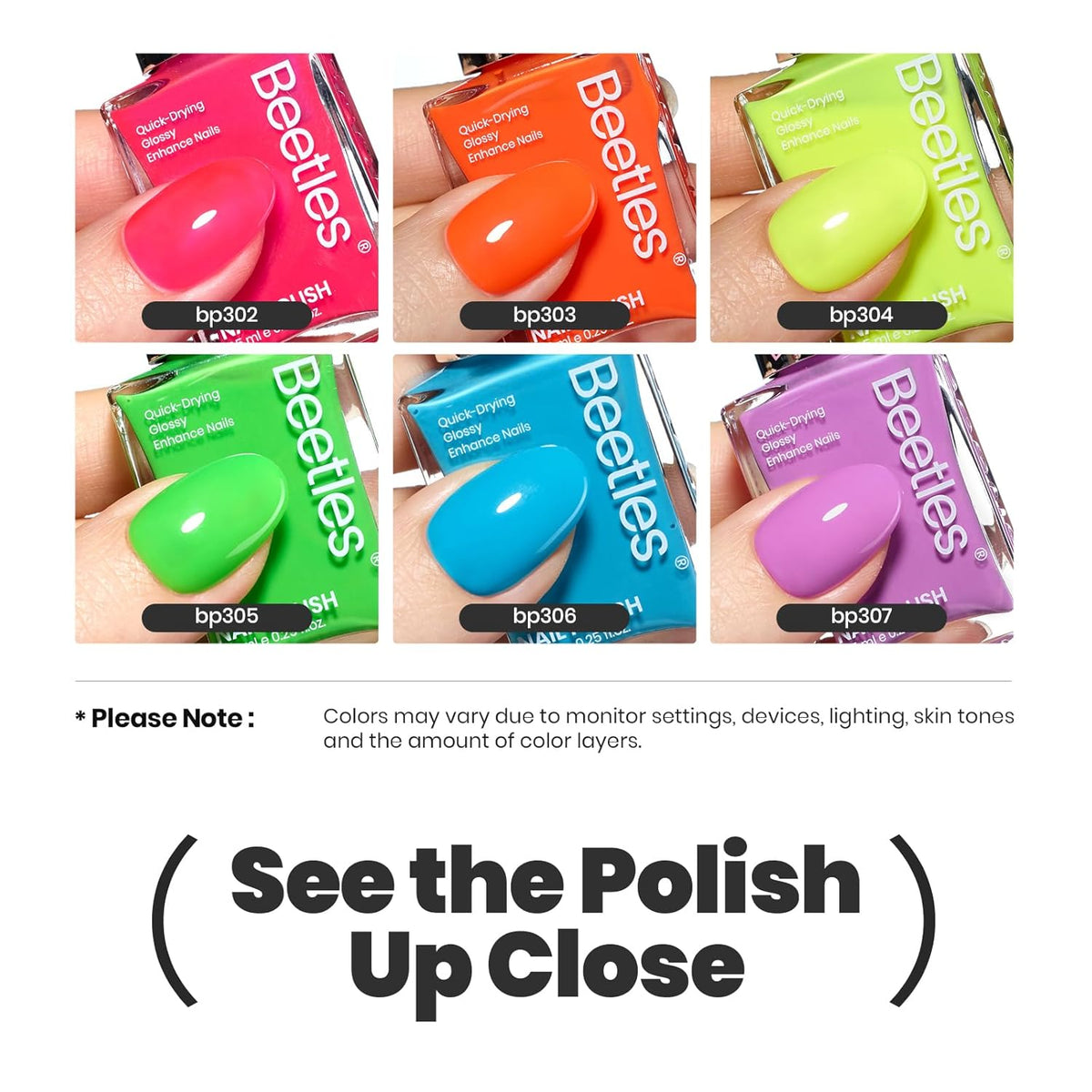 Beetles Neon Nail polish Set, 6 Colors Bright Rainbow Nail Polish Kit Quick Dry Finger Nail Polish
