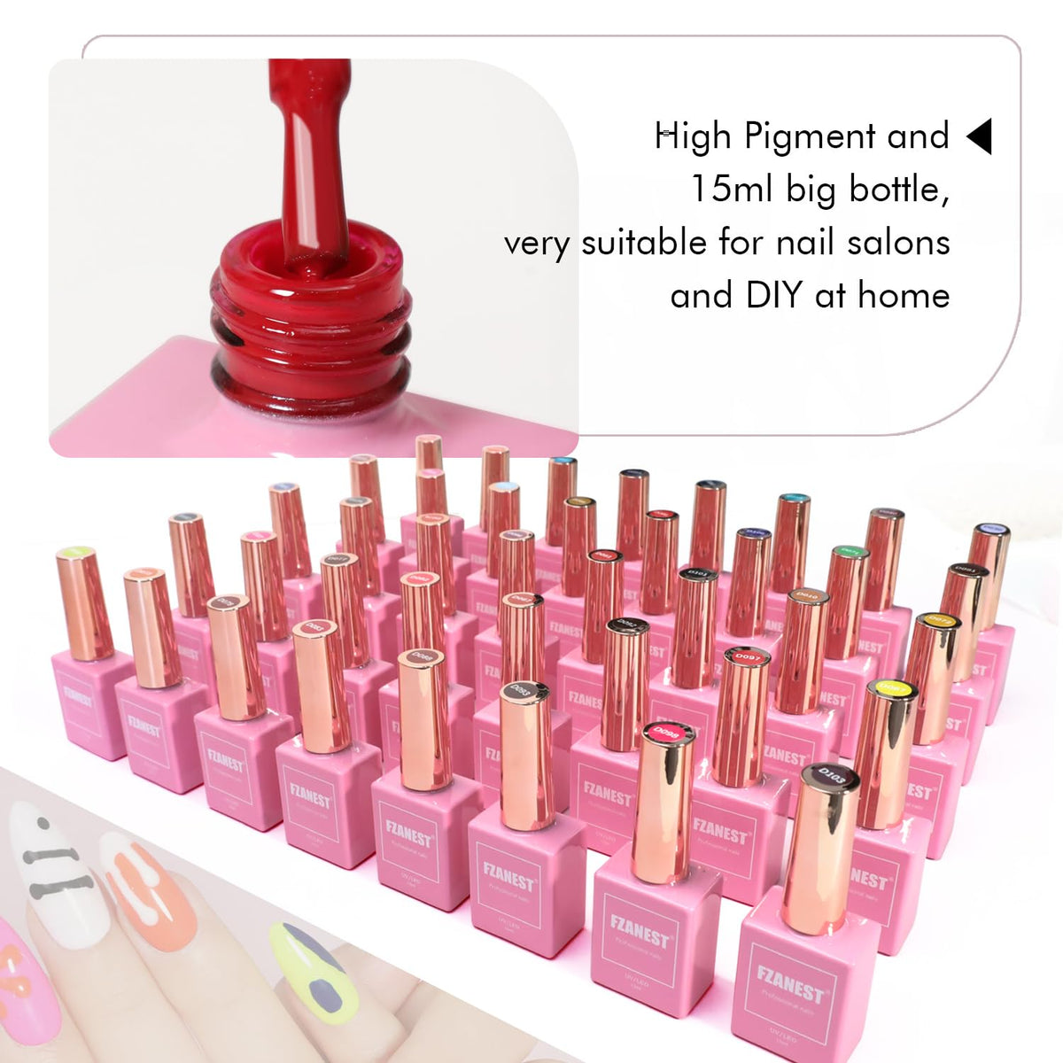 FZANEST 130Pcs 15ml Gel Nail Polish Set With Rubber Base Top Matte Coat 120 Colors Pink Nude Red