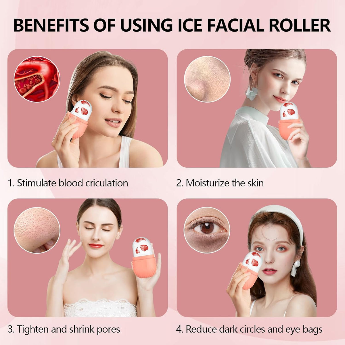 Ice Roller for Face and Eye, Silicone Ice Facial Roller Ice Holder, Face Ice Mold Skin Care, Face