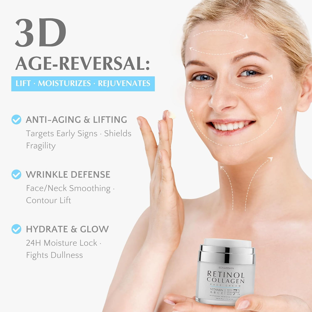 Retinol Anti Aging Face Moisturizer: Wrinkle Cream for Women, Collagen Day Night Repair Cream