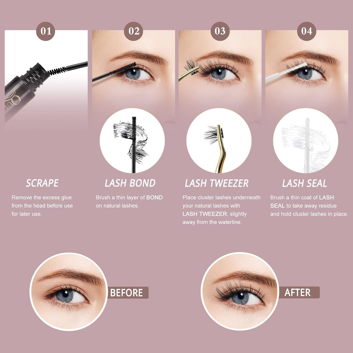 QUEWEL Cluster Lashes 72 Pcs Wide Stem Individual Lashes C/D Curl 8-16mm Length DIY Eyelash