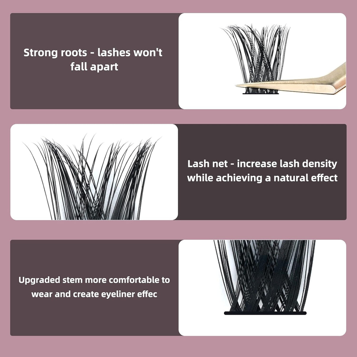 QUEWEL Cluster Lashes 72 Pcs Wide Stem Individual Lashes C/D Curl 8-16mm Length DIY Eyelash