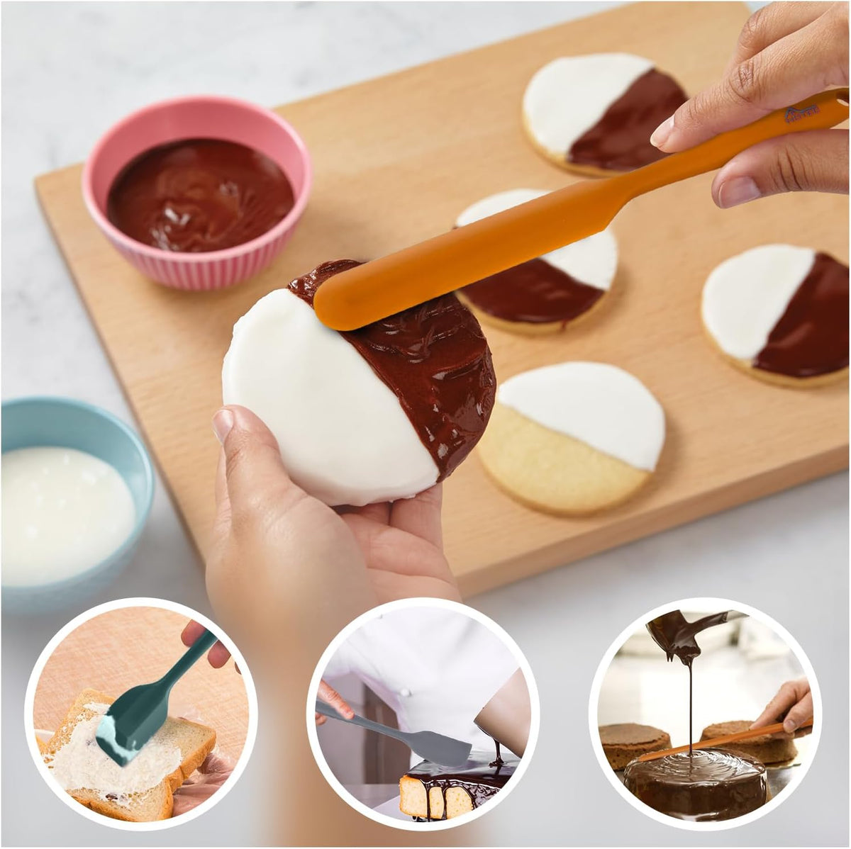 HOTEC Heat Resistant 600℉ BPA-Free Silicone Rubber Spatula Set for Baking, Cooking, and Mixing Non