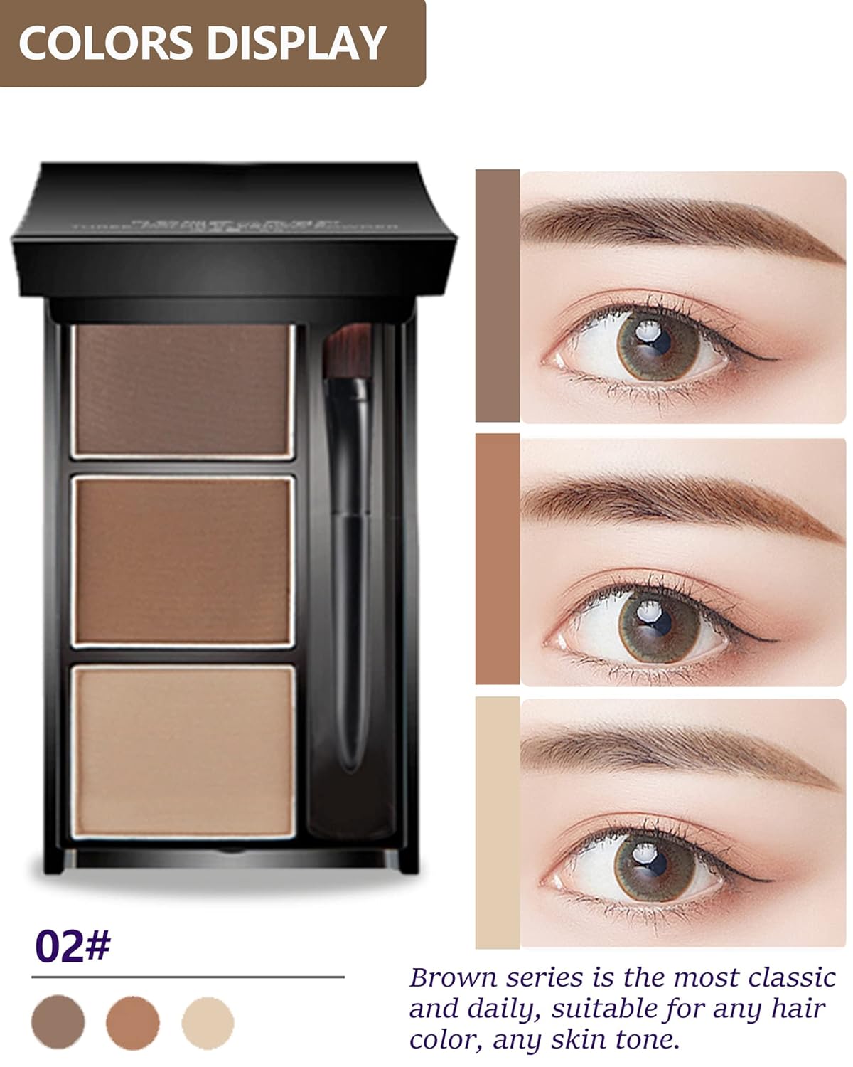 Eyebrow Powder Makeup Kit-3 Colors Eye Brow Powder Palette Long-Lasting Waterproof, Dark/light