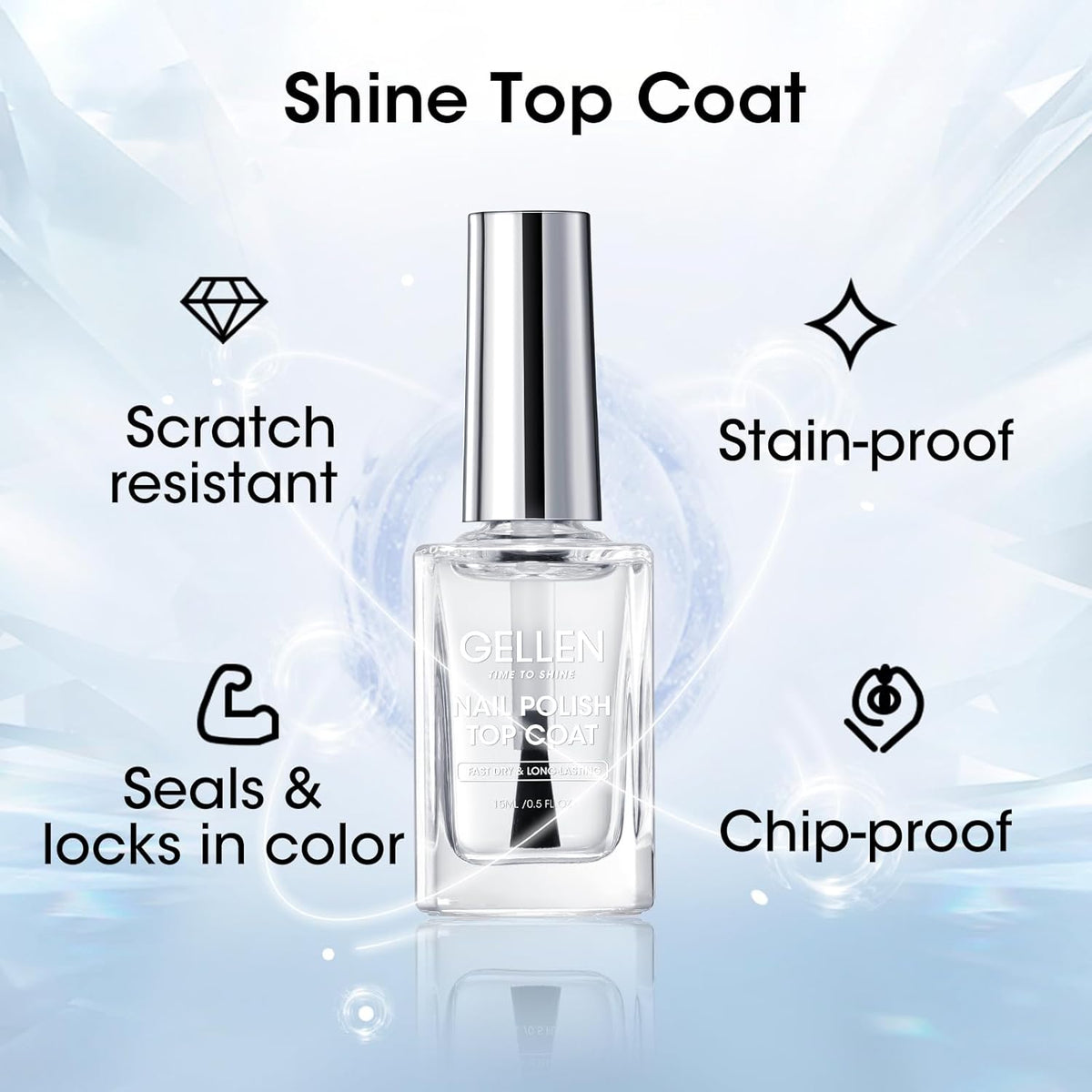 GELLEN Clear Nail Polish Base Top Coat, Sheer Pink Tinted Base Coat & Shine No Wipe Top Coat for