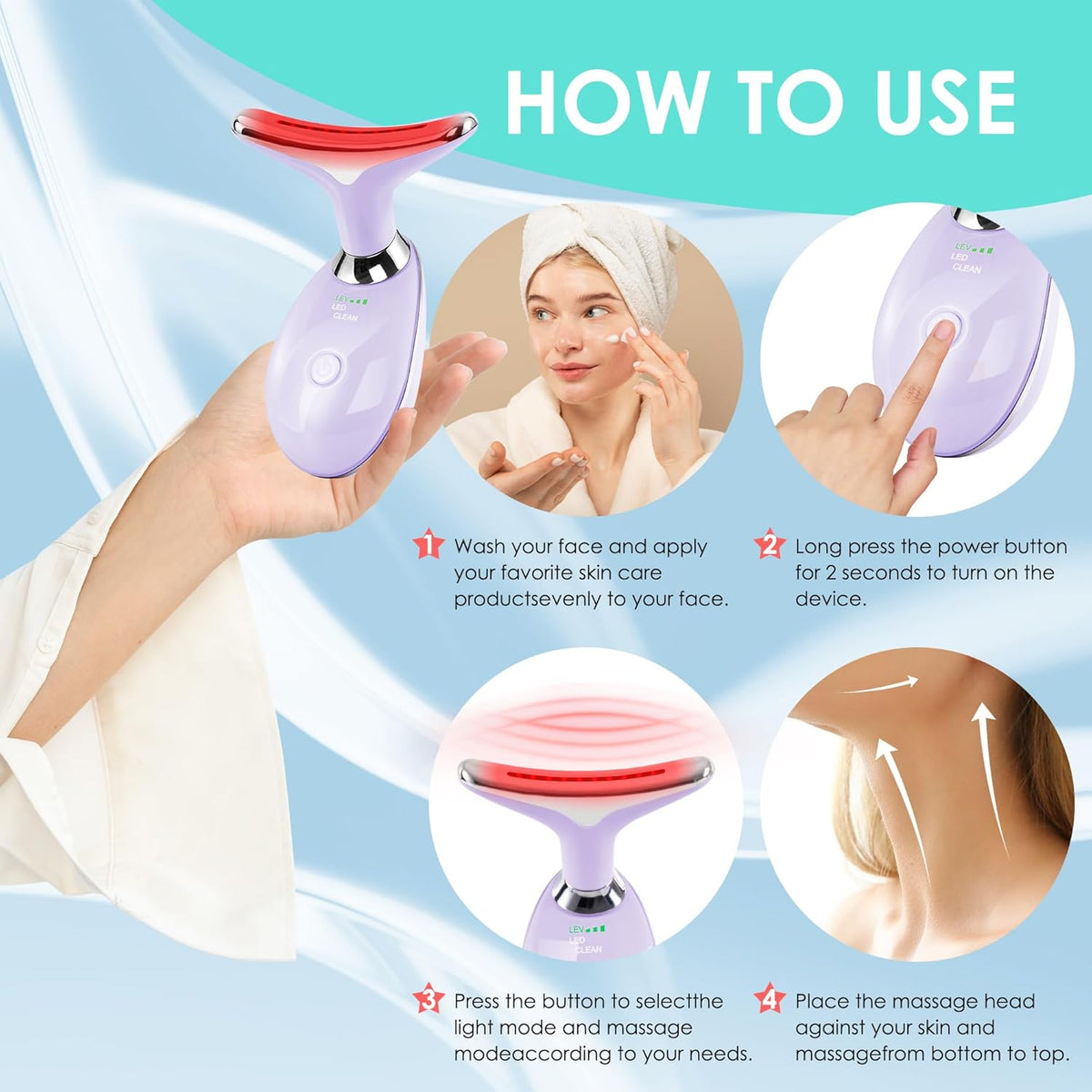 Facial Massager Red-Light-Therapy-for-Face and Neck, Face 𝖲 culpting Wand with 7 Color (Light