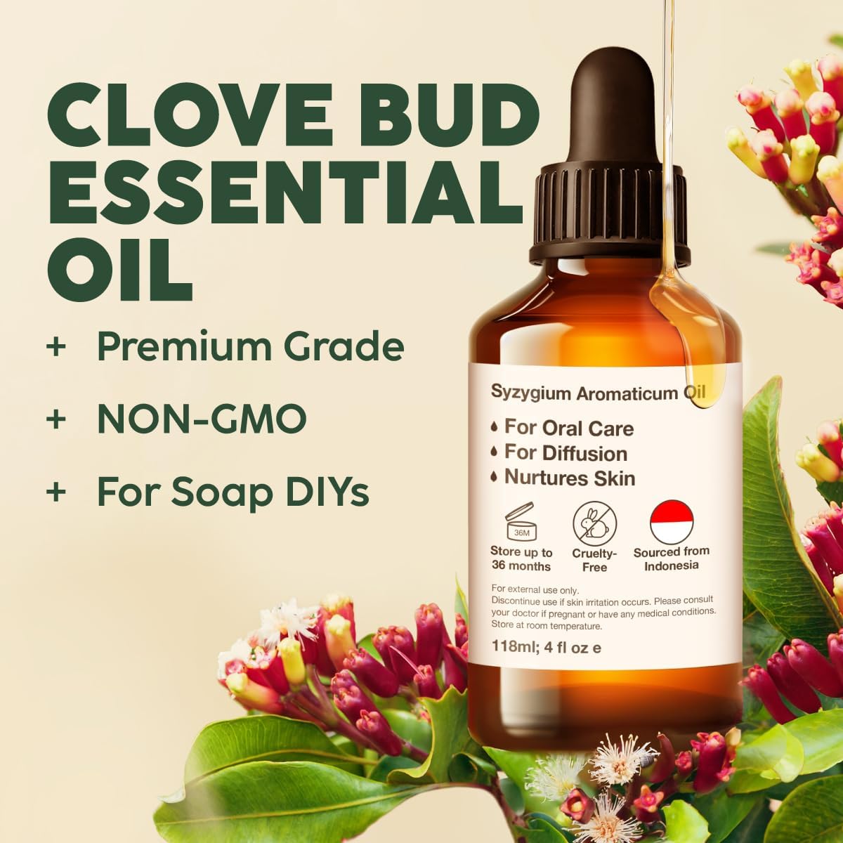 Kukka Clove Oil for Teeth and Gums - 4 Fl Oz - Clove Essential Oil - Sourced from Flower Buds
