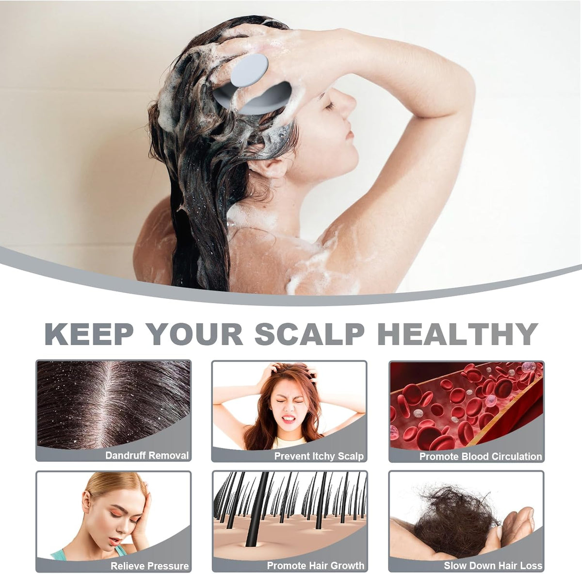 Silicone Scalp Massager, Scalp Scrubber for Hair Growth with Soft Bristles, Scalp Exfoliator Brush