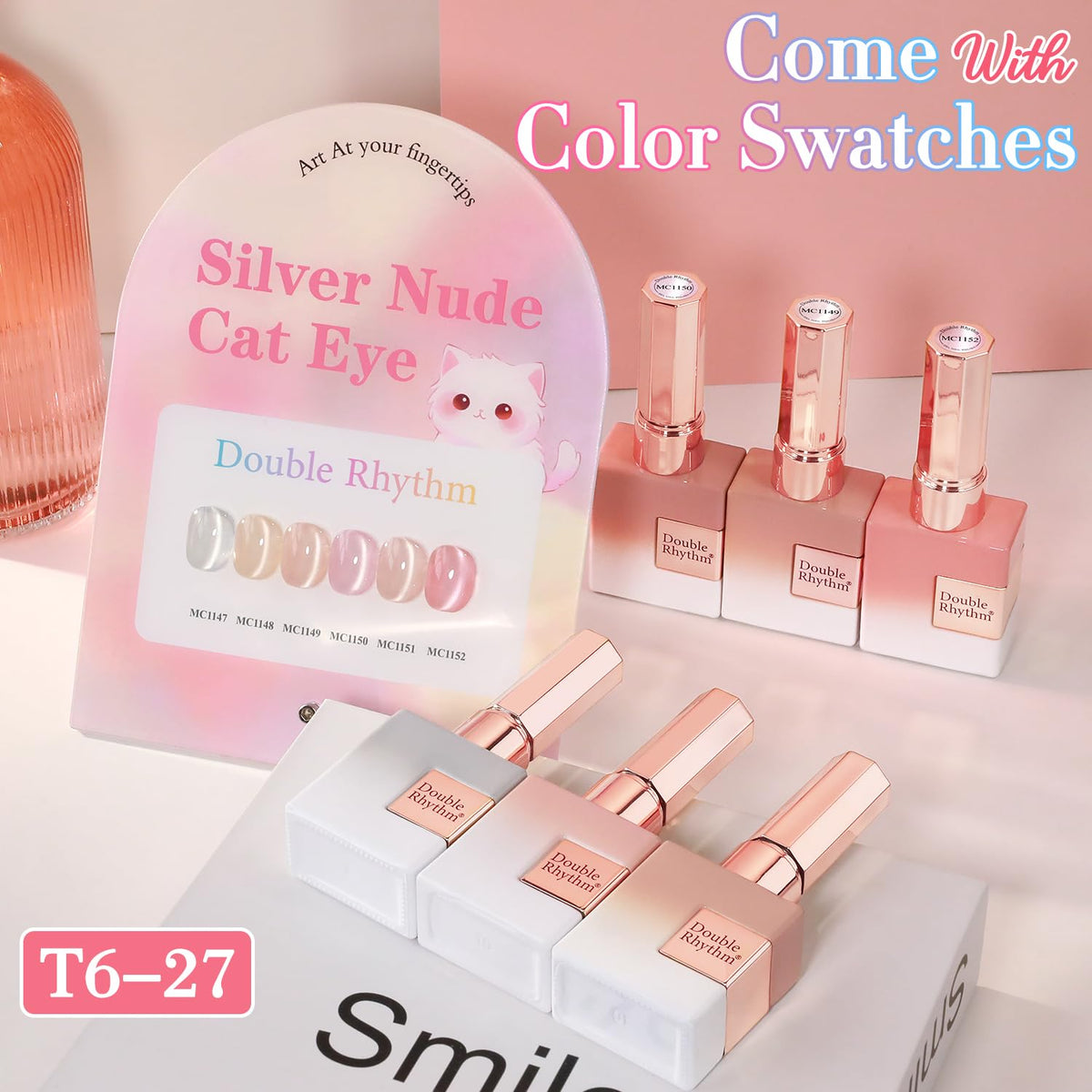 Double Rhythm Cat Eye Gel Nail Polish Set of 6 Same Color Same Bottle 0.5 Oz Shimmer Glitter with