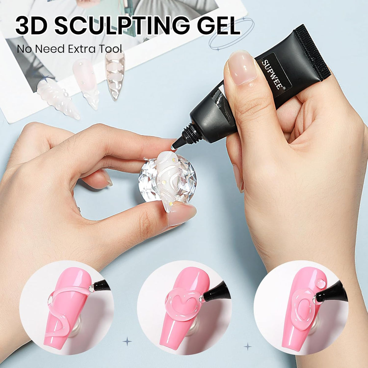 Solid Builder Gel for Nails 3D Nail Sculpture Gel and Nail Rhinestone Glue 3d Gels Nails Art Clear