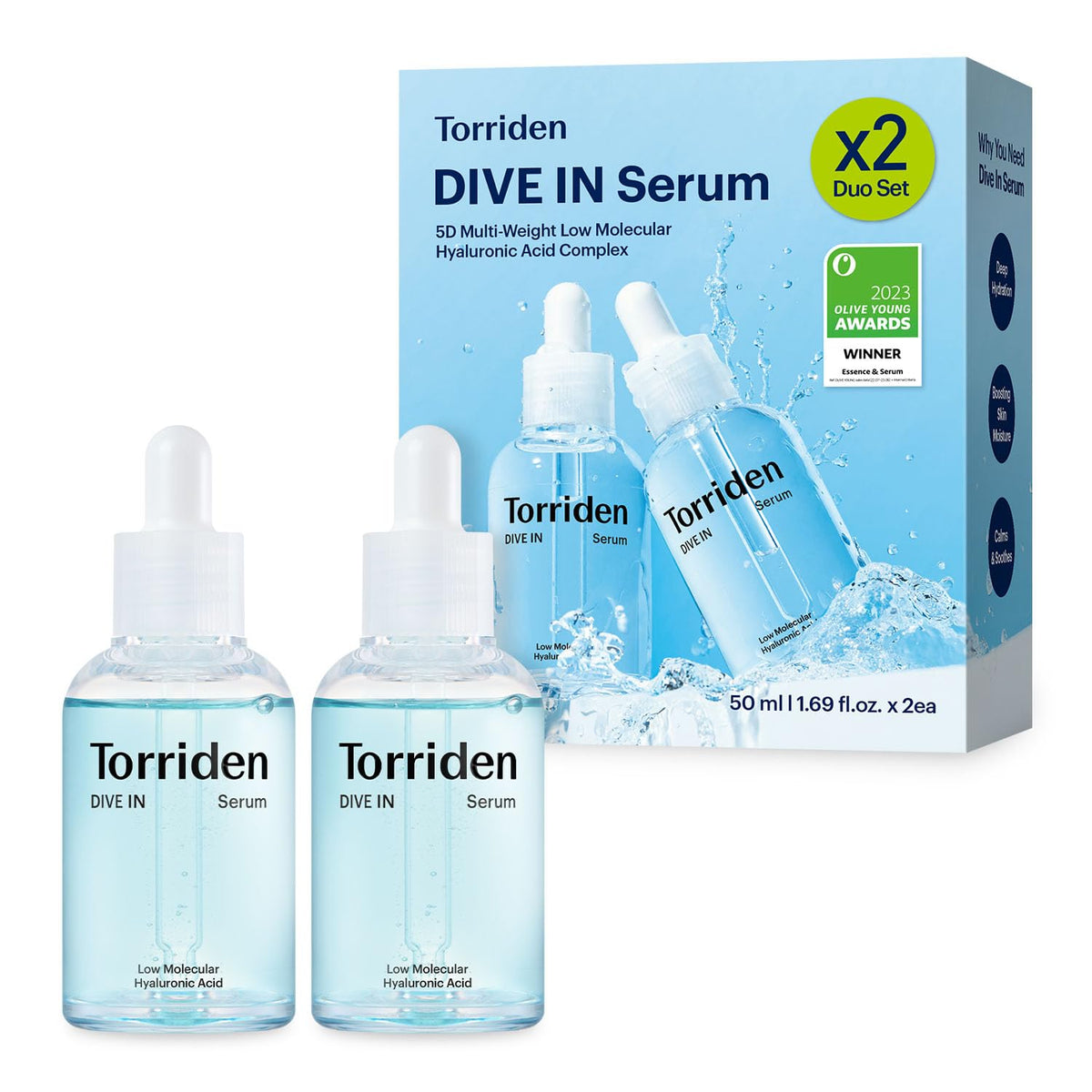 Torriden DIVE IN Hyaluronic Acid Serum 50ml(1.69 fl.oz.) * 2 (Pack of 2) | Deep Hydration to Get