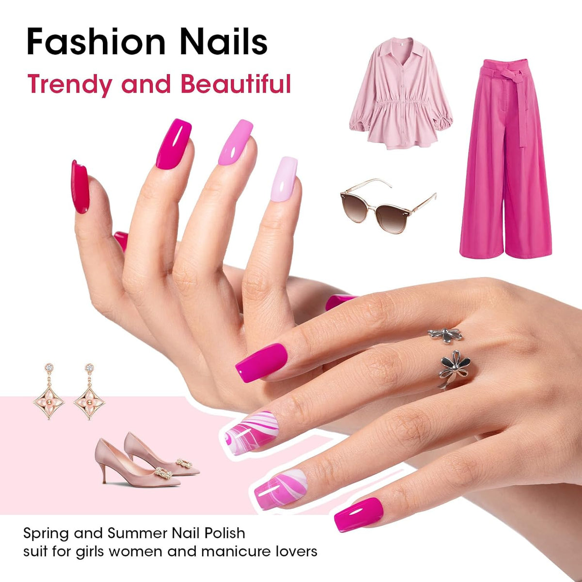 GELLEN Hot Pink Nail Polish, Pinkish Purple Natural Traditional Regular Nail Polish Quick Air Dry