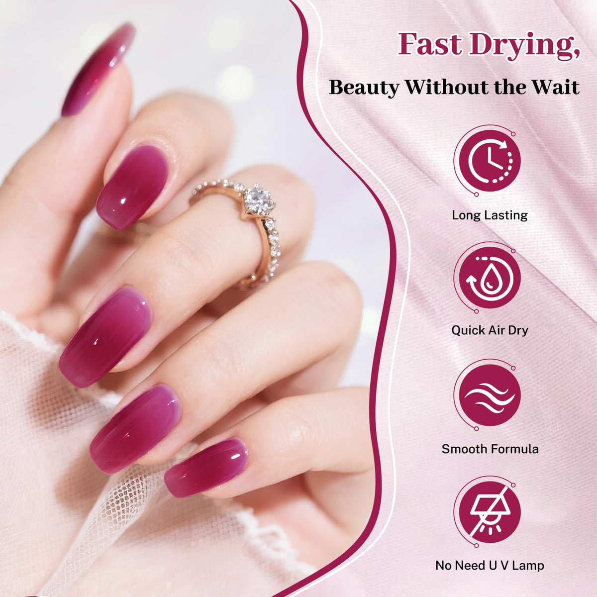 16.5ml Jelly Rose Red Nail Polish Large Volume Quick Dry Nail Polish, Long Lasting Shine