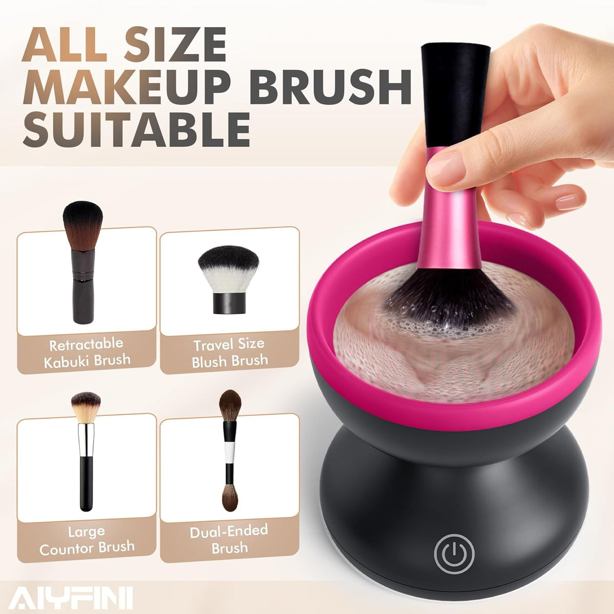 Alyfini Electric Makeup Brush Cleaner Machine, Powerful Friction Removes Residue on Make up Brushes