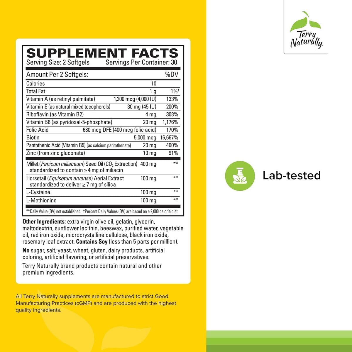 Terry Naturally Hair Renew Formula - Healthy Hair Growth Supplement with Biotin B Vitamins & Zinc