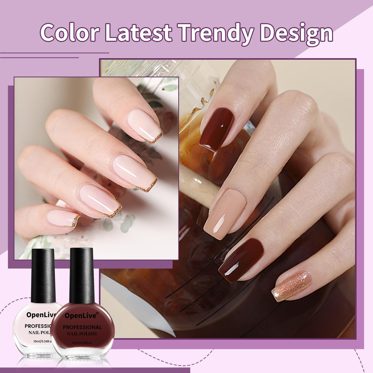 10ml Nude Pink Nail Polish Set 6 Colors Brown Red Purple All Seasons Neutral Color Quick Dry Nail