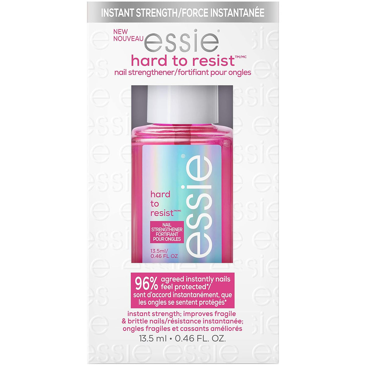essie Nail Care, 8-Free Vegan, Hard To Resist Nail Strengthener, Glow and Shine, pink tint, 0.46 fl