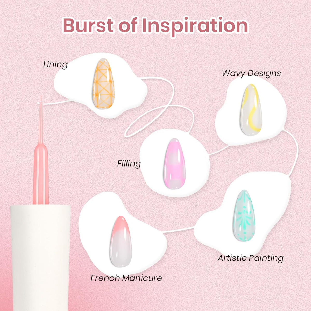 Beetles Gel Liner Nail Art Polish Set Pastel Gel Nail White Gold Red Glitter Neon French Tip Nails