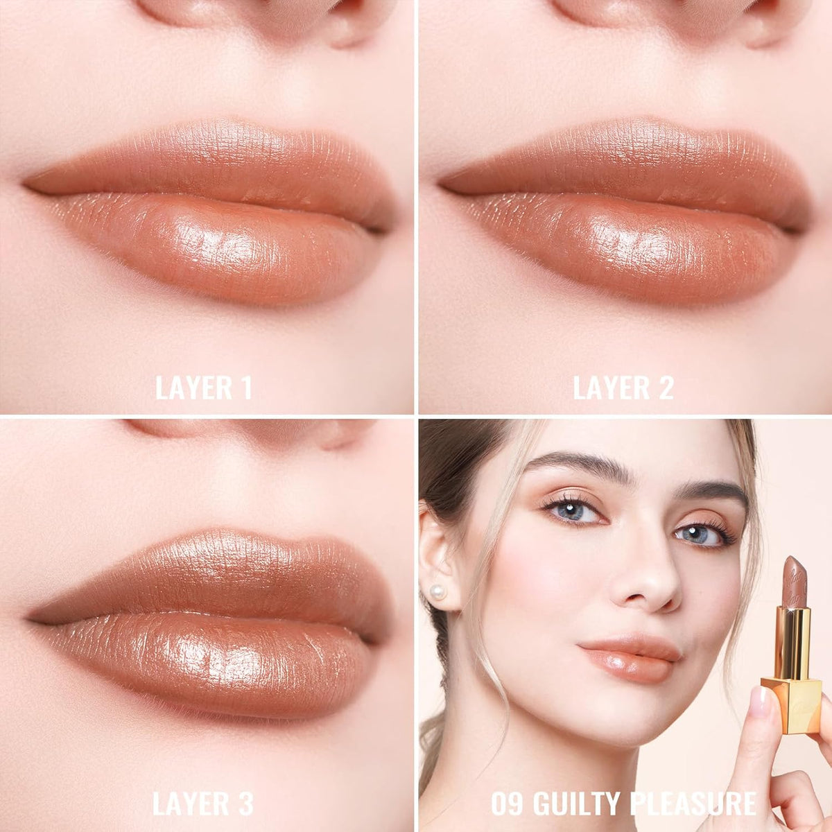 Oulac Brown Lipstick for Women with Metallic 3D Shine Lightweight Hydrating Formula, High Impact