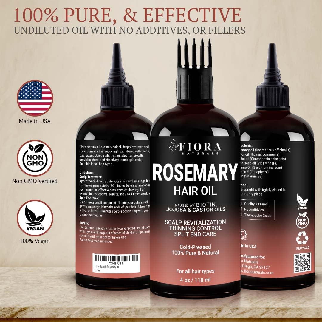100% Pure Rosemary Oil for Hair Growth, Infused with Biotin, Jojoba & castor Oils - Natural Hair