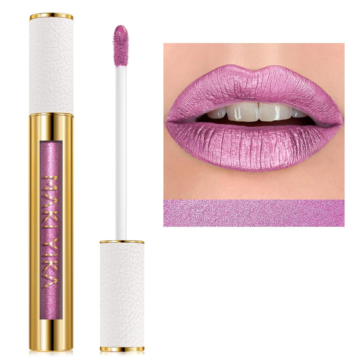 MAKI YIKA Pink Lipstick for Women Metallic Lipsticks Glitter Long Lasting Lipstick No Smudge No