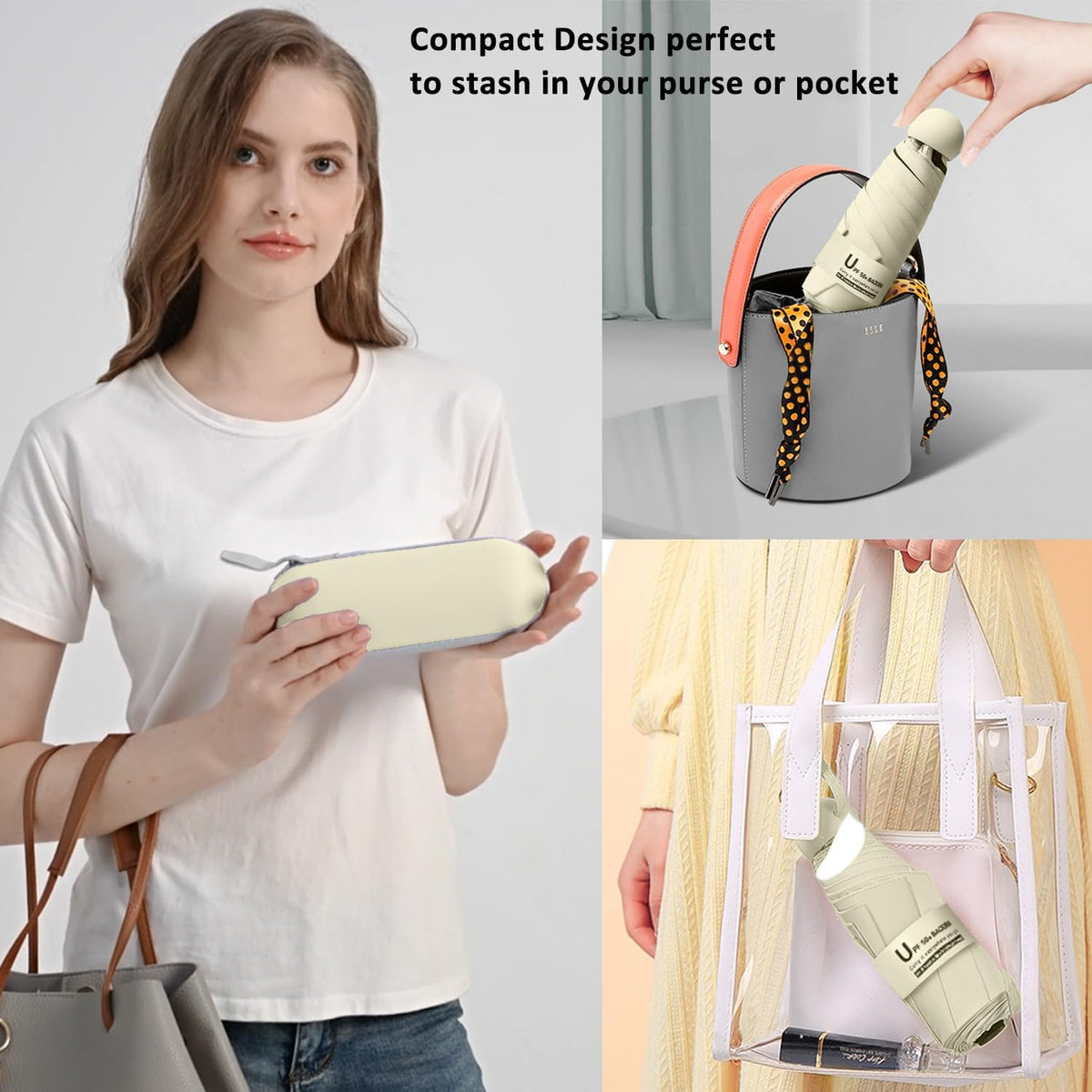 BAODINI Travel Essentials Mini Umbrella for Purse With Case Small Compact UV Sun Protection