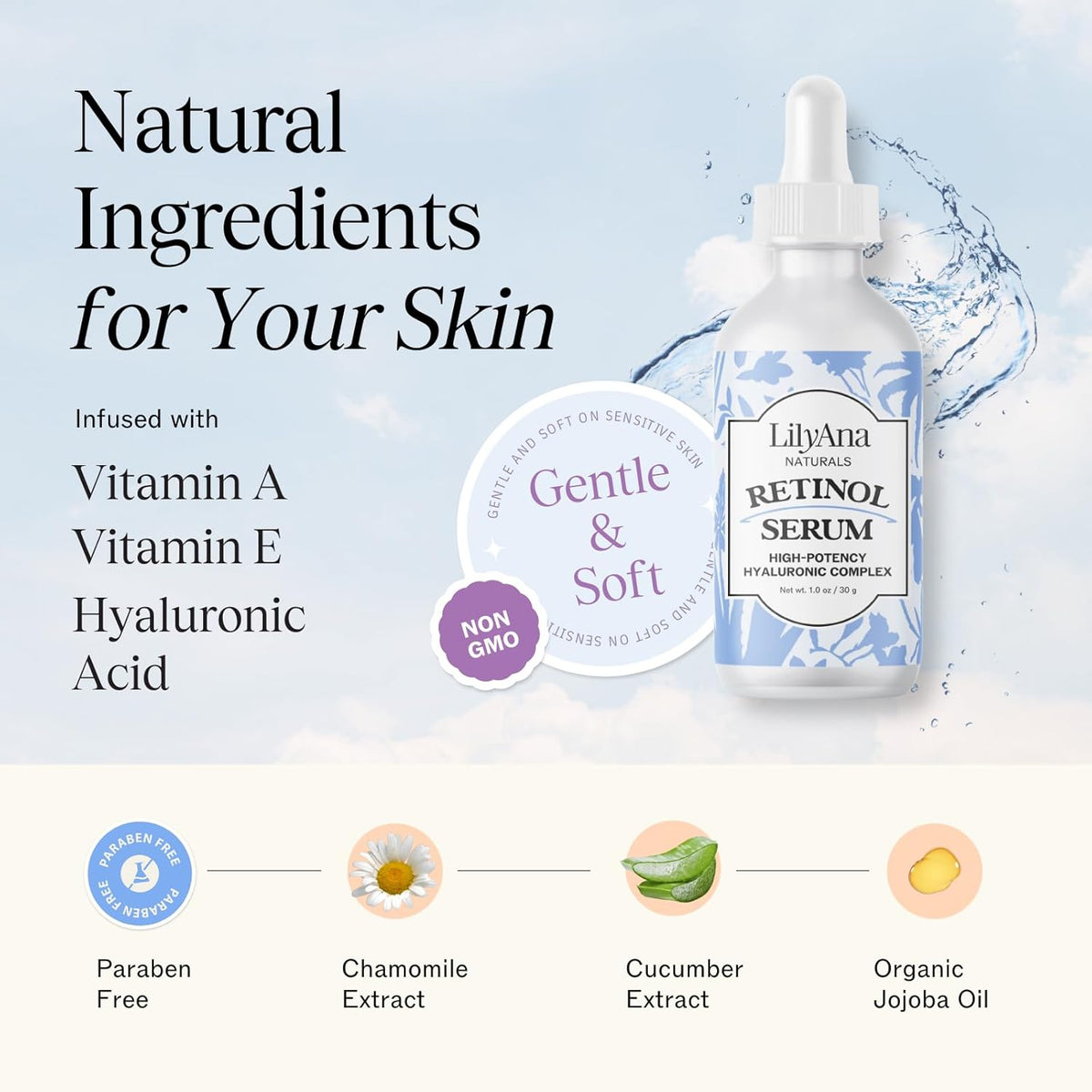 LilyAna Naturals Retinol Serum - Made in USA, Anti Aging Face Serum with Hyaluronic Acid and